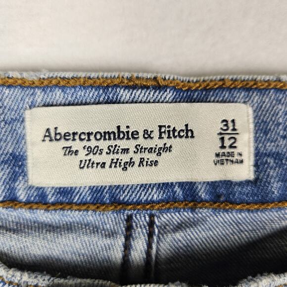 Abercrombie Fitch Jeans 90s Slim Straight Ultra High Rise Blue Women Size 31/12 - Picture 9 of 15